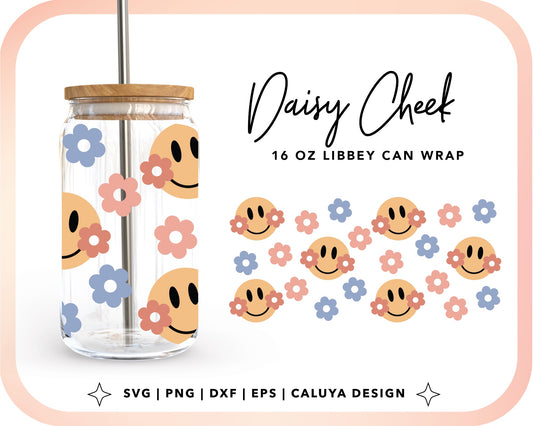 16oz Libbey Can Cup Wrap | Daisy Cheek Smiley Face Cut File for Cricut, Cameo Silhouette | Free SVG Cut File