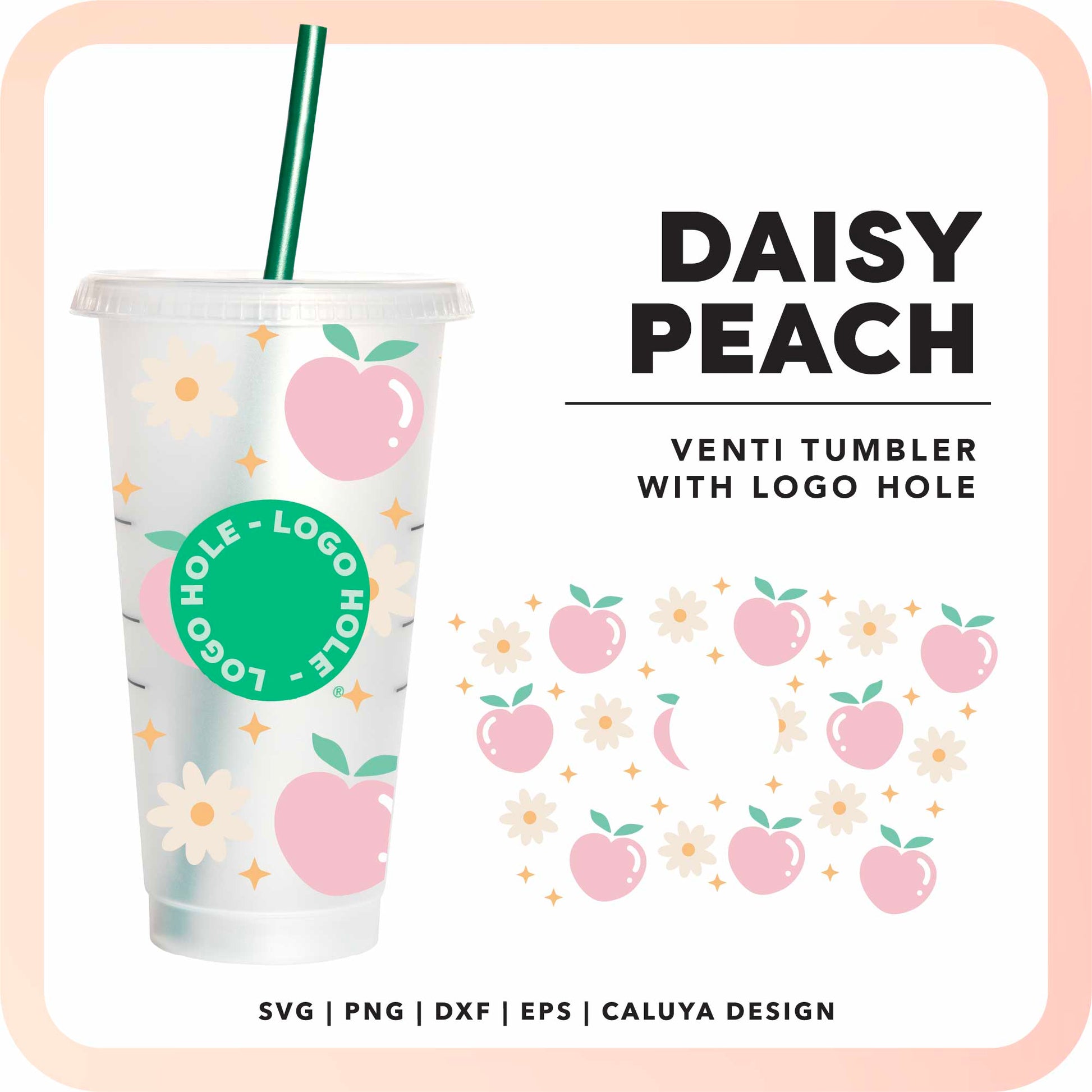 With Logo Venti Cup Wrap SVG | Floral Peach SVG