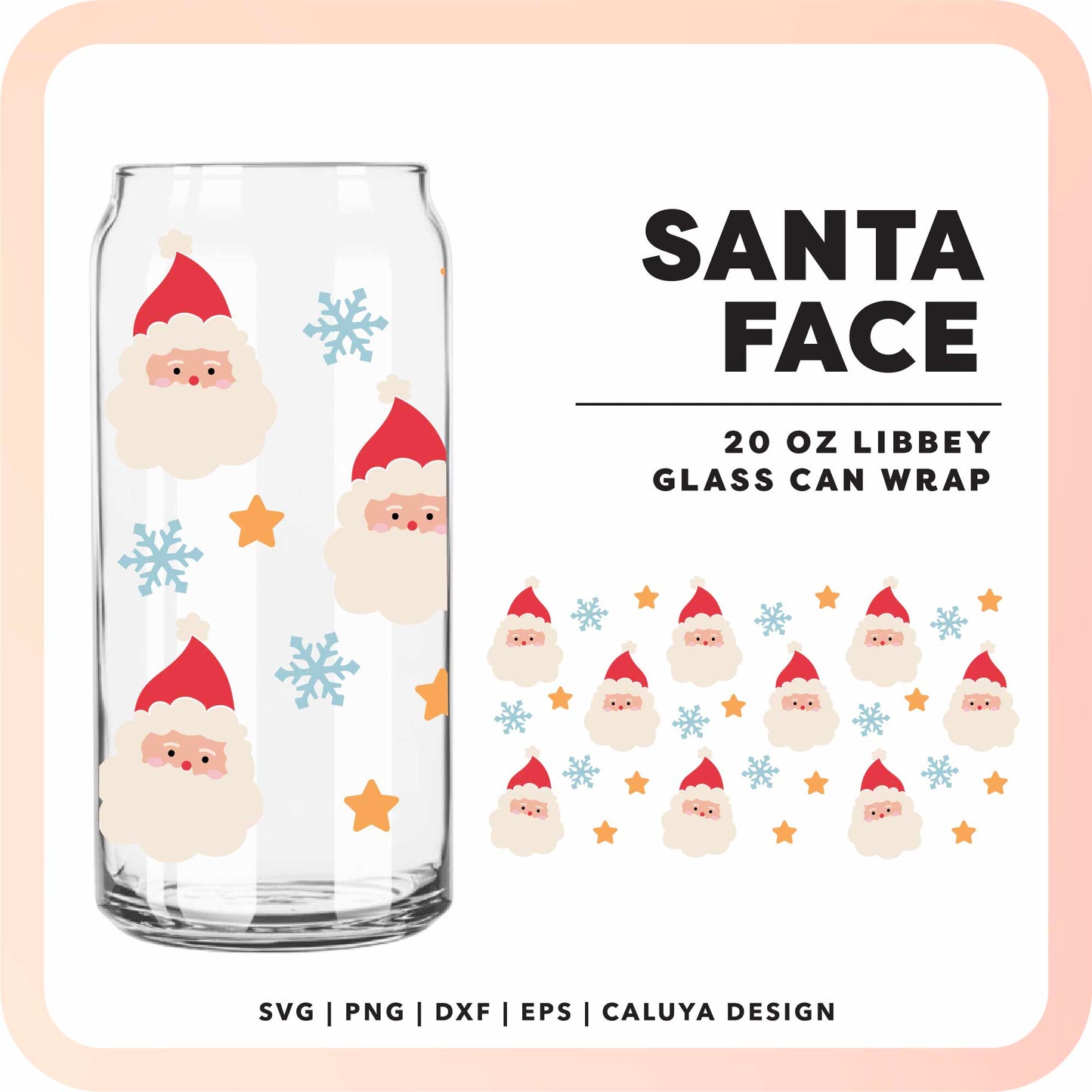 20oz Libbey Can Cup Wrap | Classic Santa Face SVG