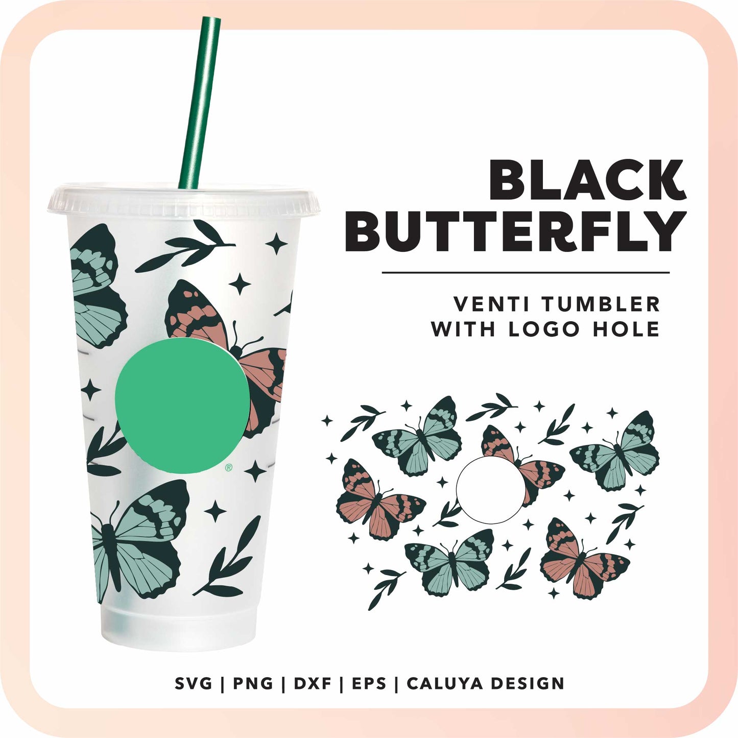 With Logo Venti Cup Wrap SVG | Black Butterfly SVG