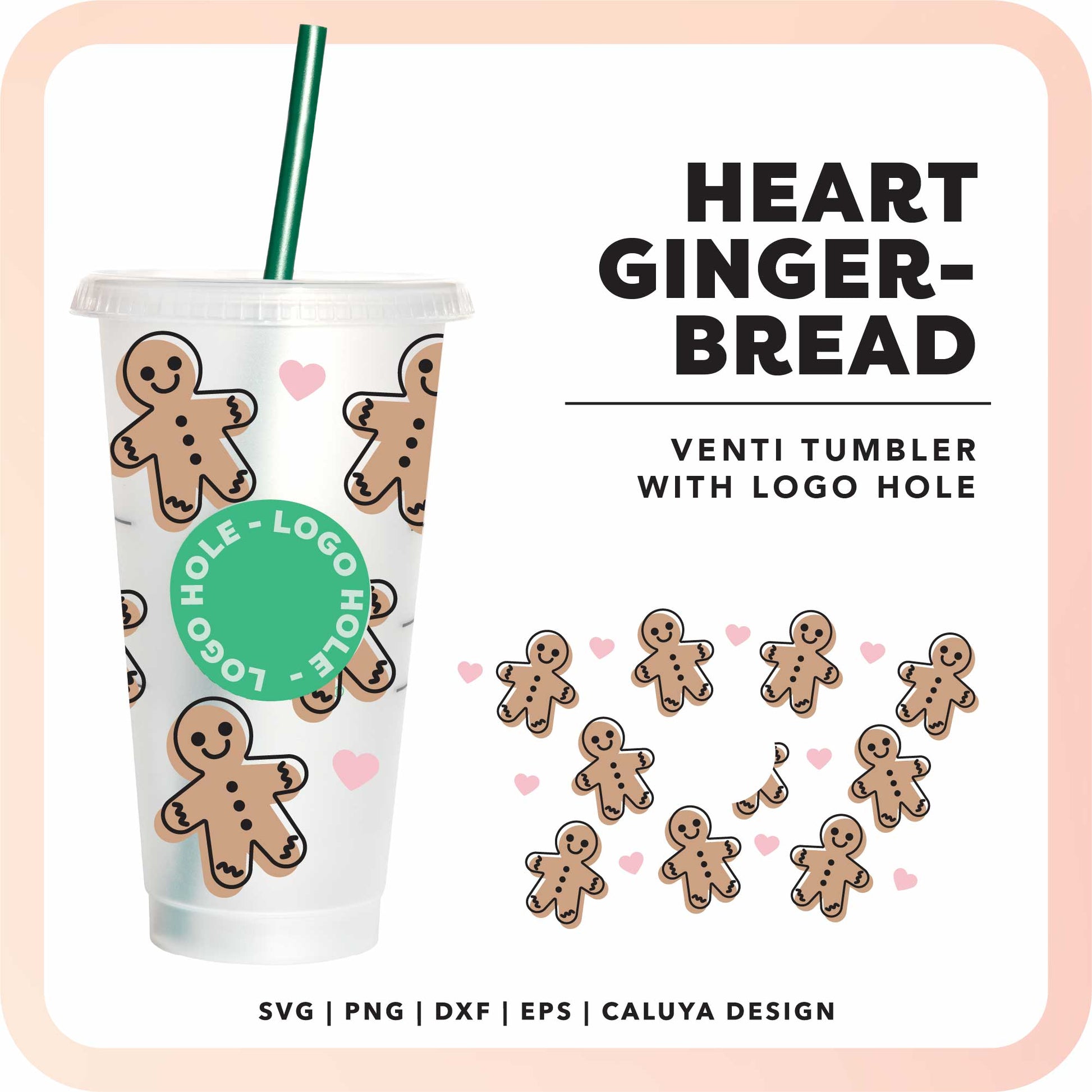 With Logo Venti Cup Wrap SVG | Heart Gingerbread Man SVG