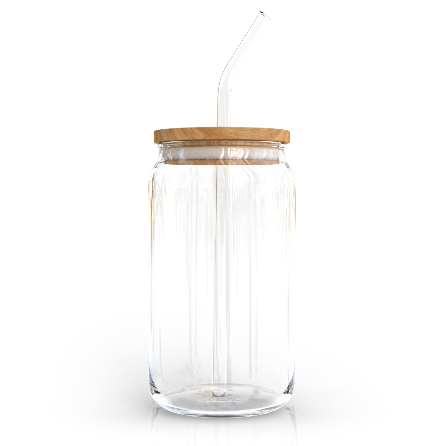 16oz Glass Can with Bamboo Lid and Glass Straw