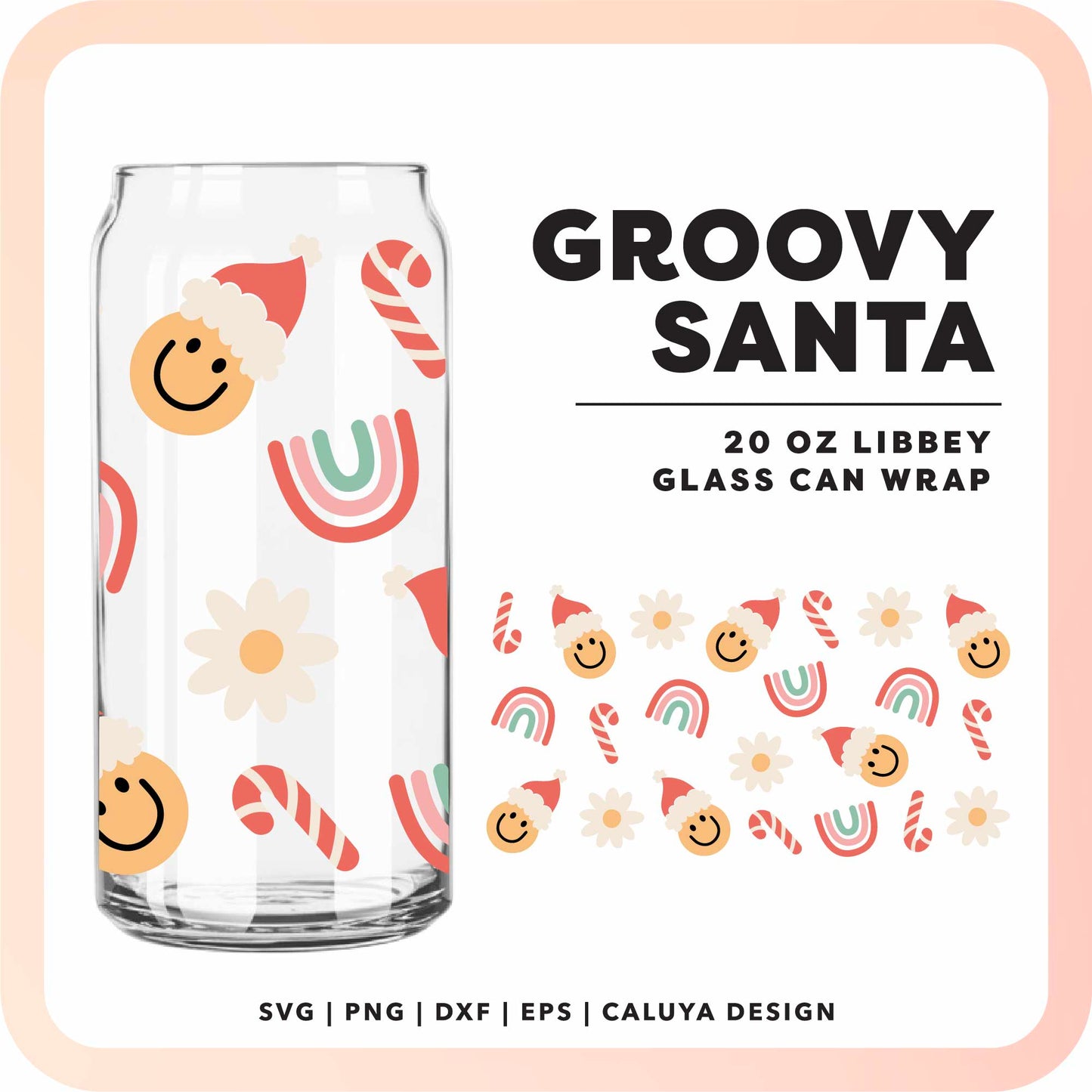 20oz Libbey Can Cup Wrap | Groovy Santa Rainbow SVG