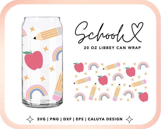 20oz Libbey Can Cup Wrap | Cute School Cut File for Cricut, Cameo Silhouette | Free SVG Cut File
