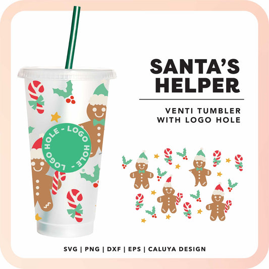 With Logo Venti Cup Wrap SVG | Gingerbread Man Santa SVG