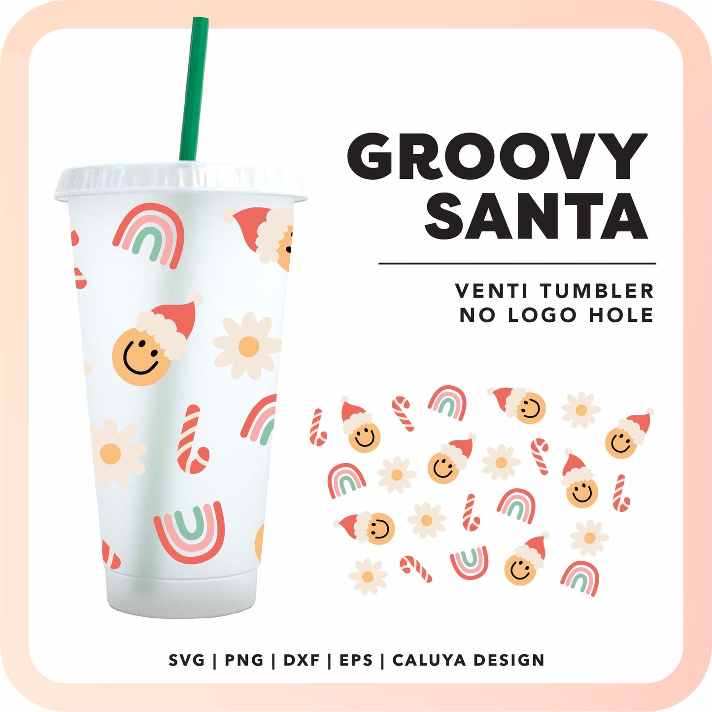 No Logo Venti Cup Wrap SVG | Groovy Santa Rainbow SVG