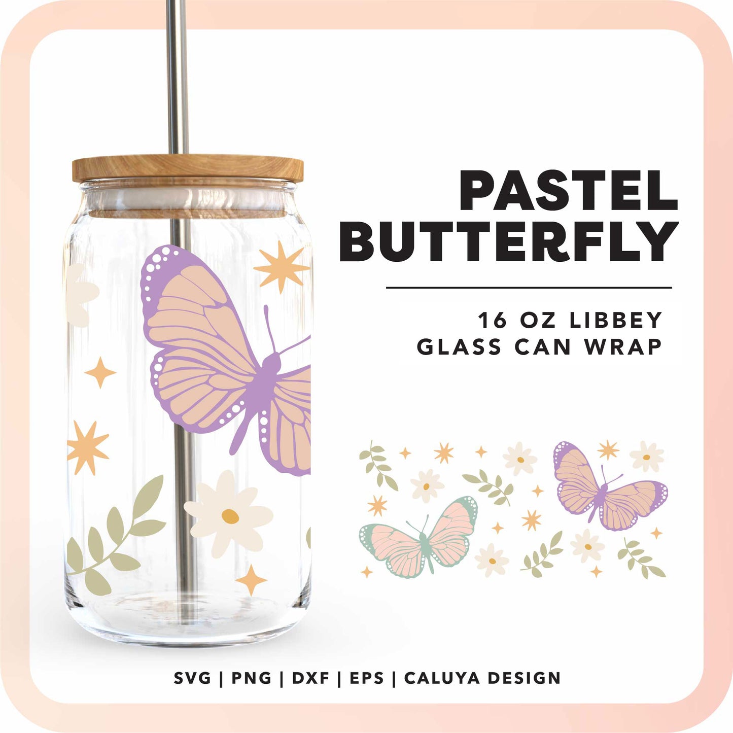 16oz Libbey Can Cup Wrap | Pastel Butterfly SVG