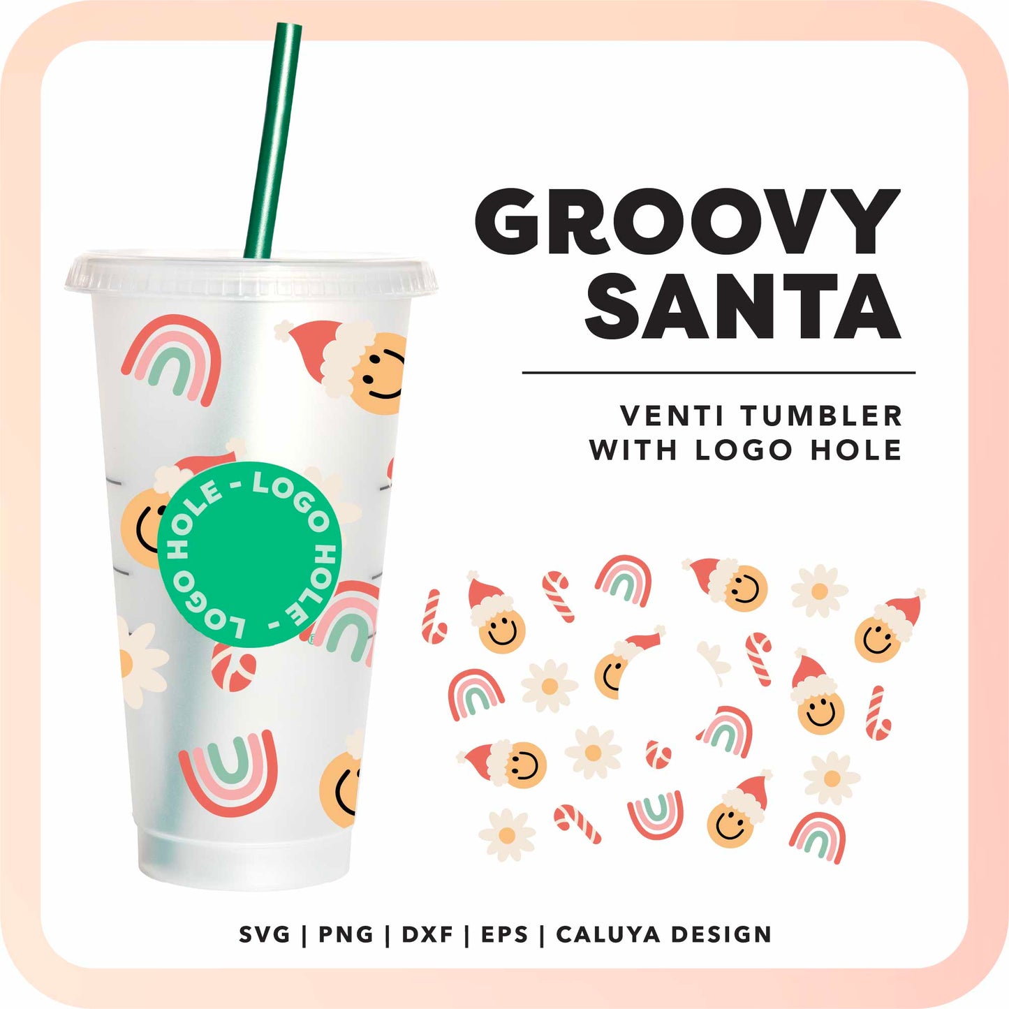 With Logo Venti Cup Wrap SVG | Groovy Santa Rainbow SVG