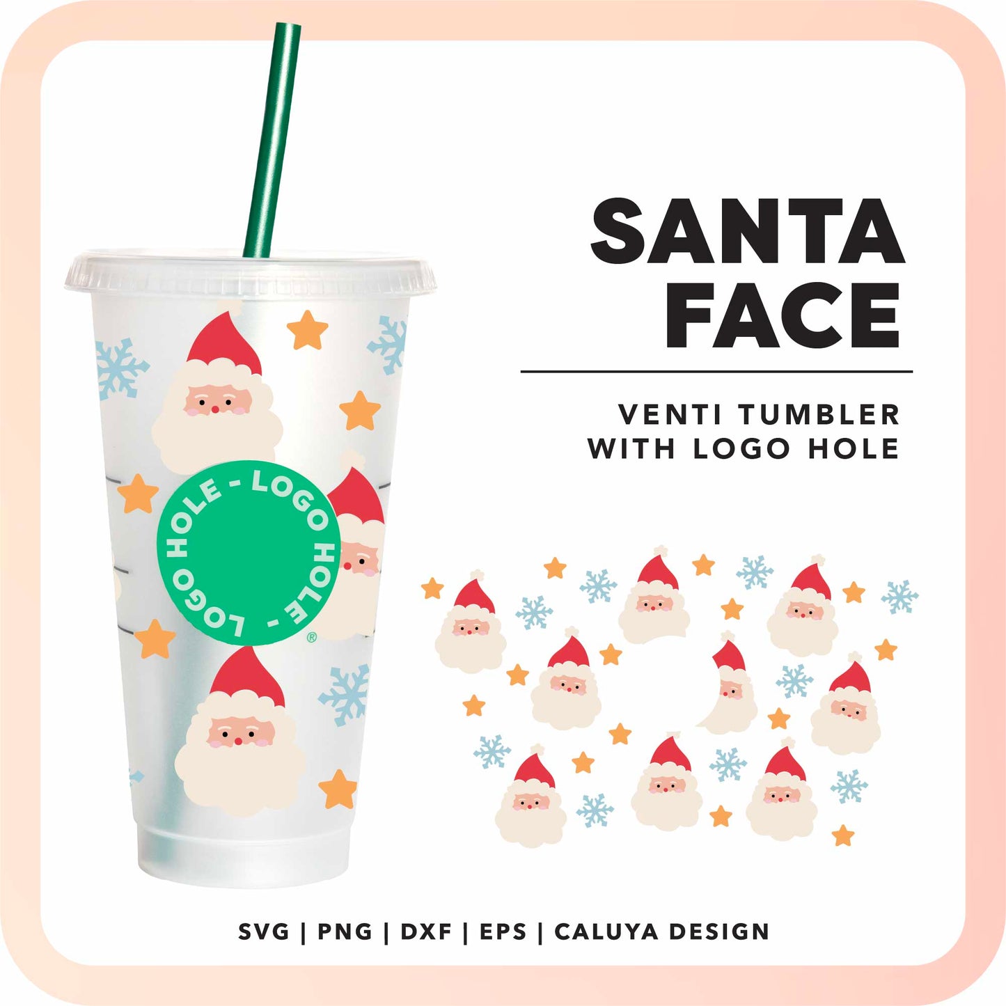 With Logo Venti Cup Wrap SVG | Classic Santa Face SVG