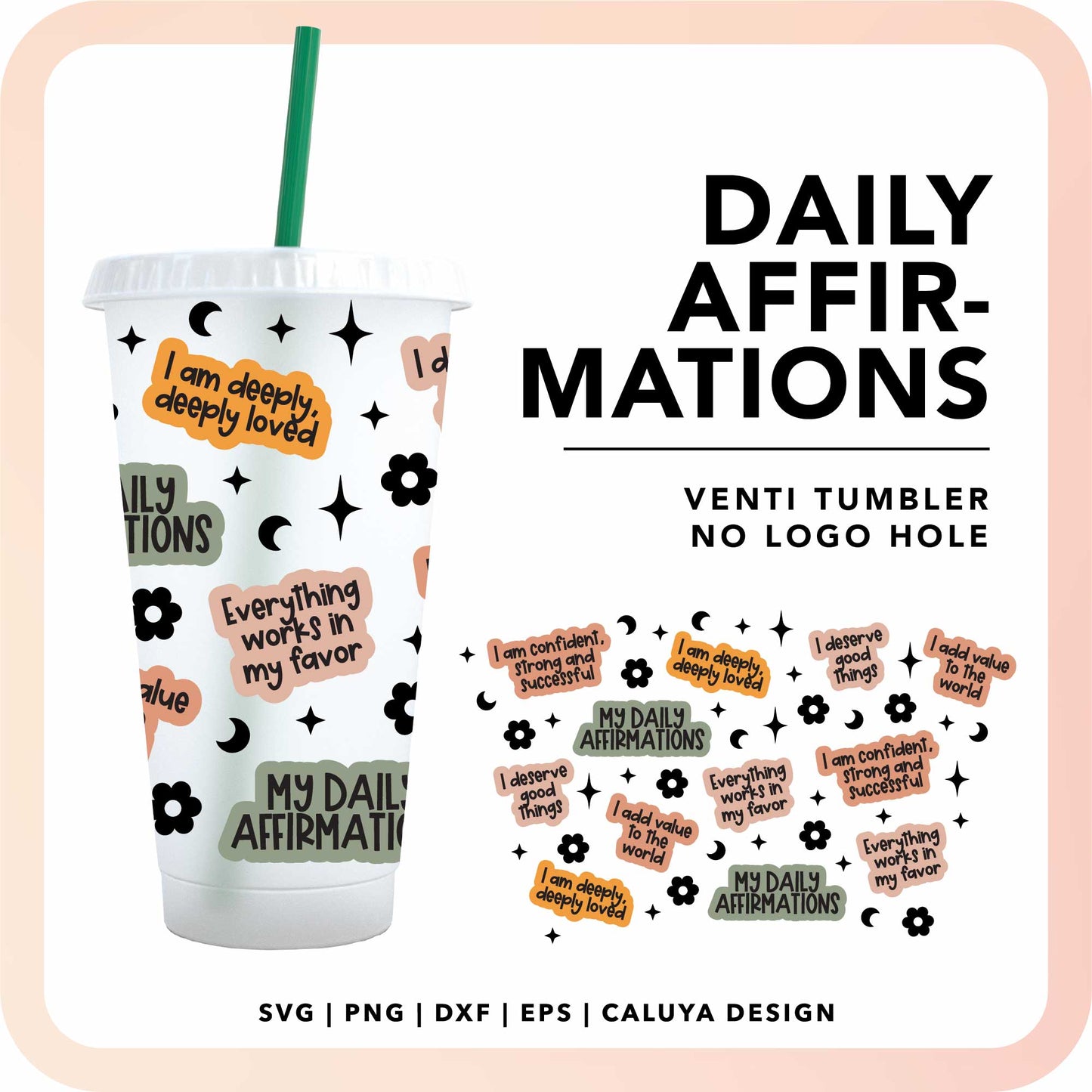No Logo Venti Cup Wrap SVG | Affirmation Quotes Wrap SVG