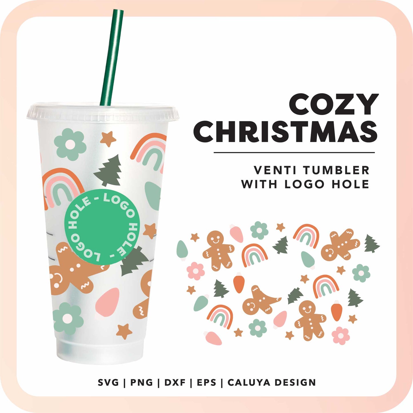 With Logo Venti Cup Wrap SVG | Cozy Rainbow Christmas SVG