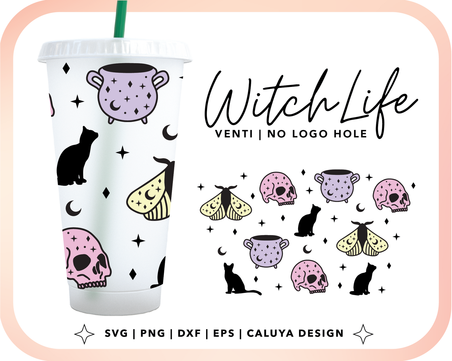 No Logo Venti Cup Wrap SVG | Mystic Halloween Cut File for Cricut, Cameo Silhouette | Free SVG Cut File