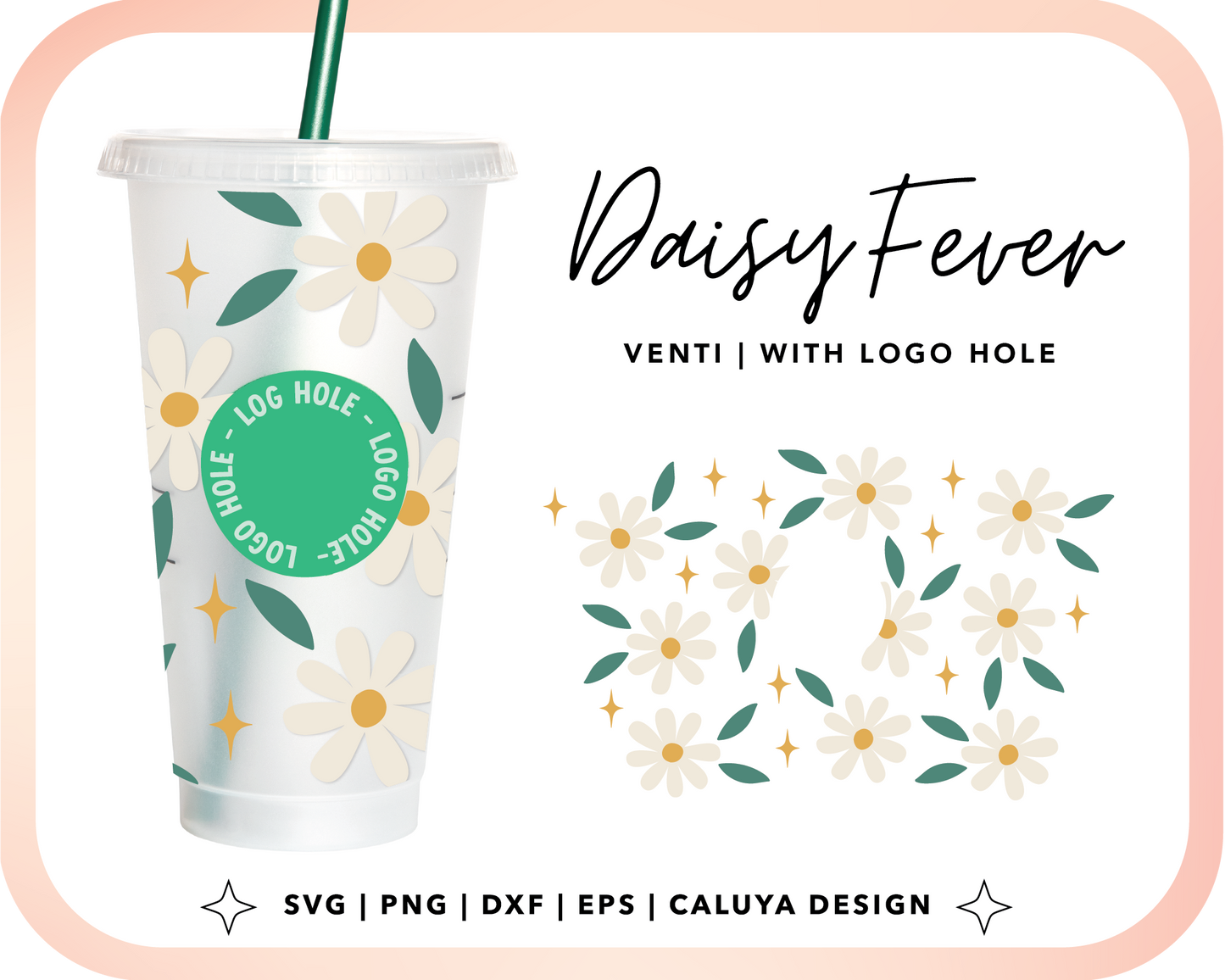 With Logo Venti Cup Wrap SVG | Daisy Flower Cut File for Cricut, Cameo Silhouette | Free SVG Cut File