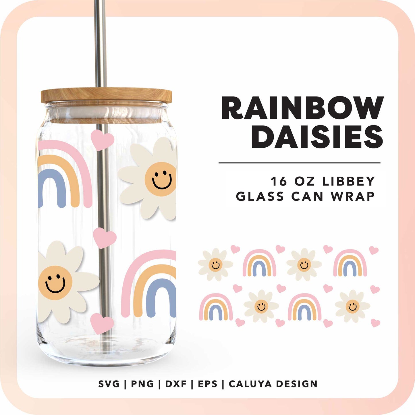 16oz Libbey Can Cup Wrap | Pastel Daisies SVG