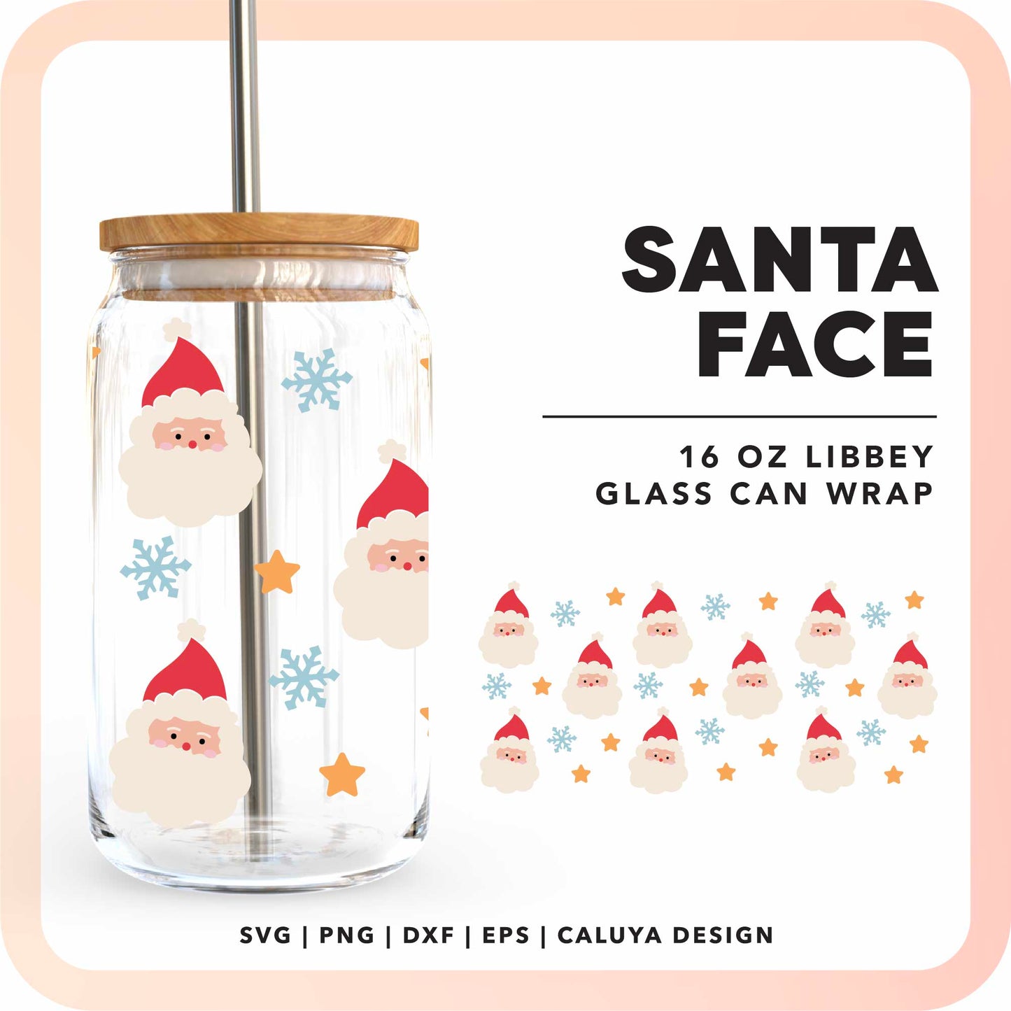 16oz Libbey Can Cup Wrap | Classic Santa Face SVG