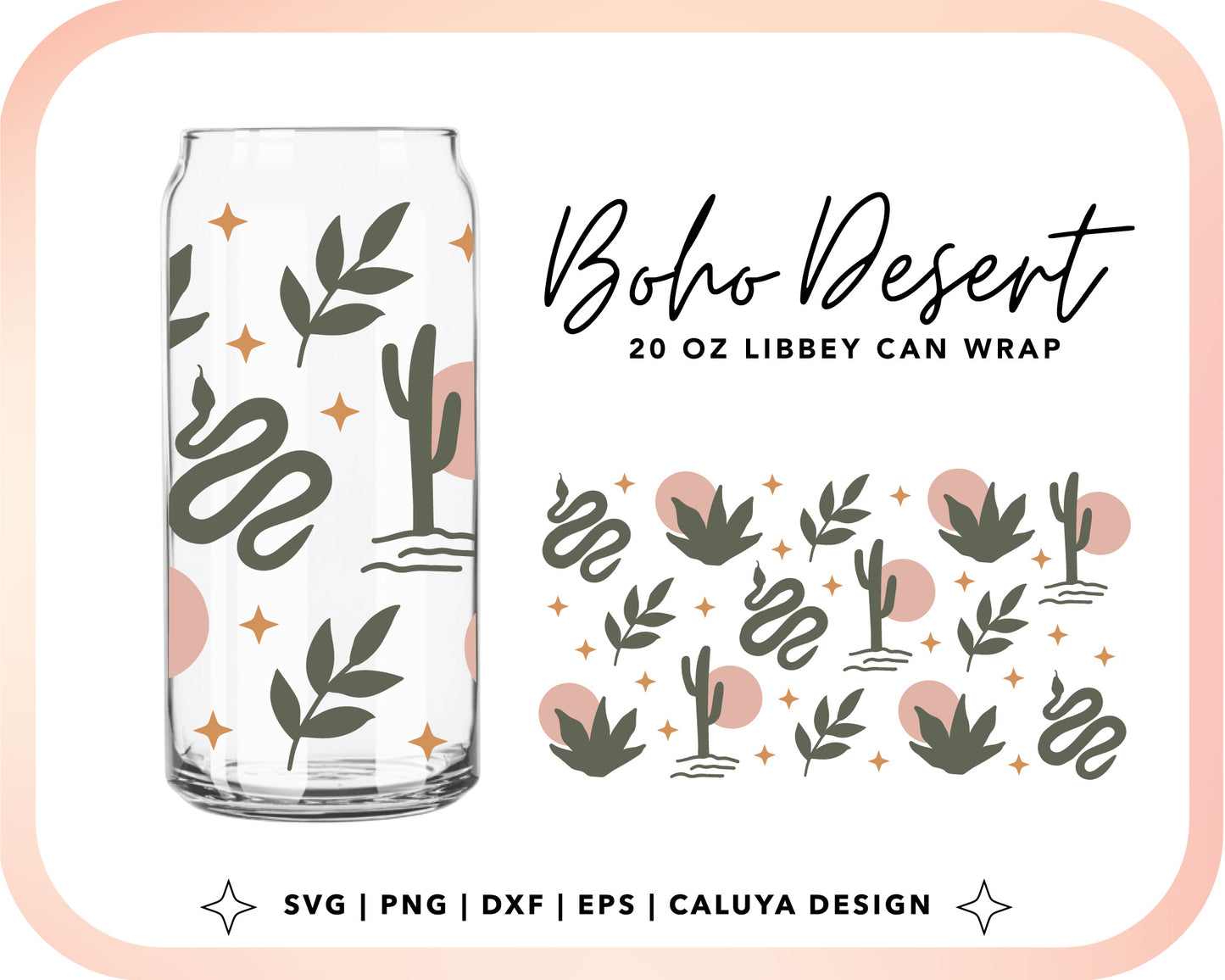 20oz Libbey Can Cup Wrap | Boho Dessert Cut File for Cricut, Cameo Silhouette | Free SVG Cut File