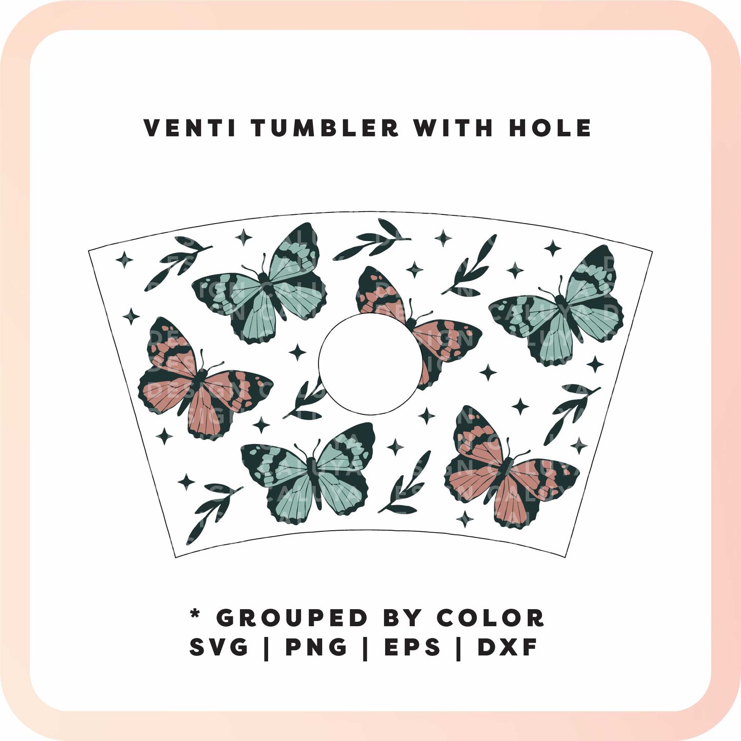 With Logo Venti Cup Wrap SVG | Black Butterfly SVG