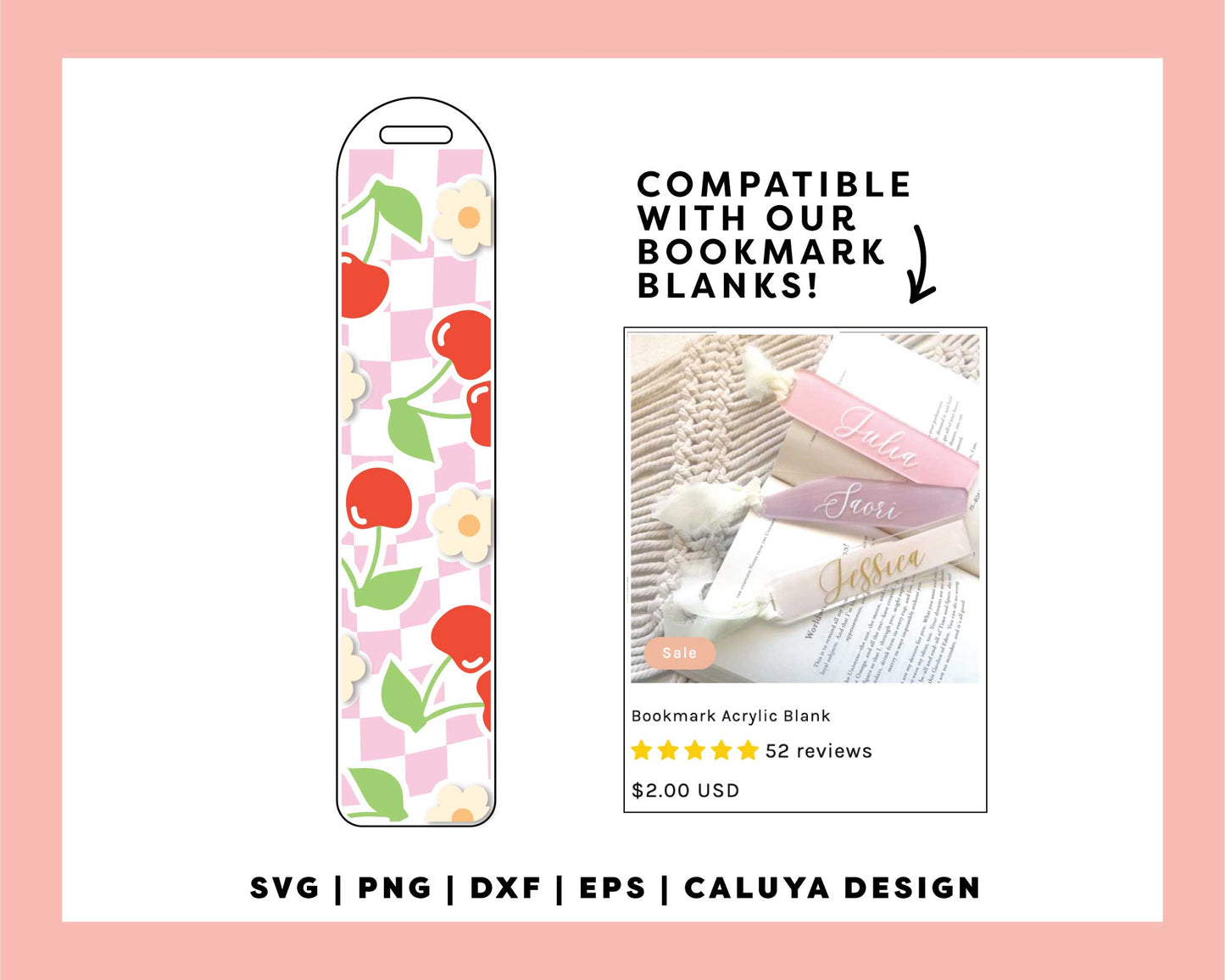 Bookmark Template SVG | Happy Checkered Cherry SVG