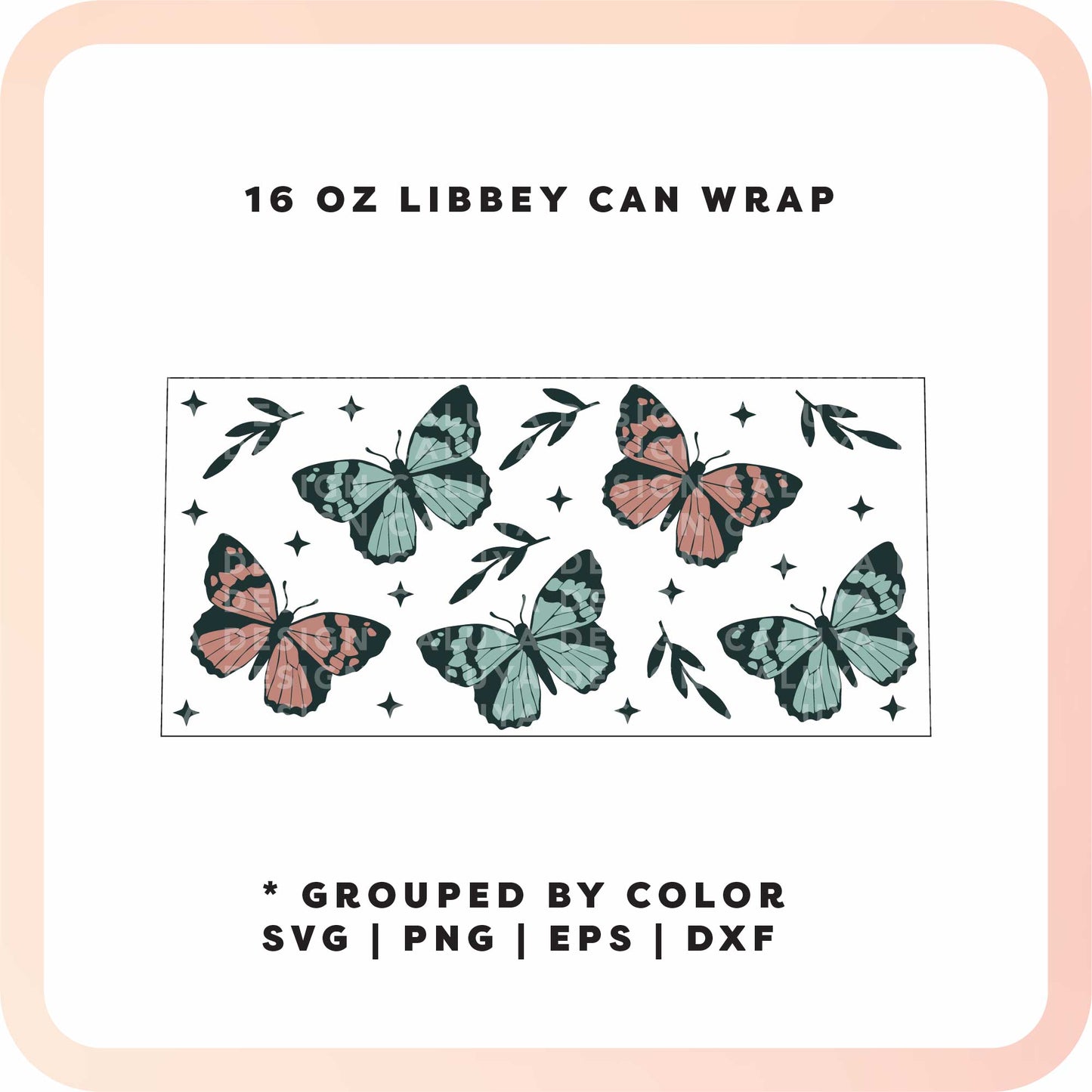 16oz Libbey Can Cup Wrap | Black Butterfly SVG