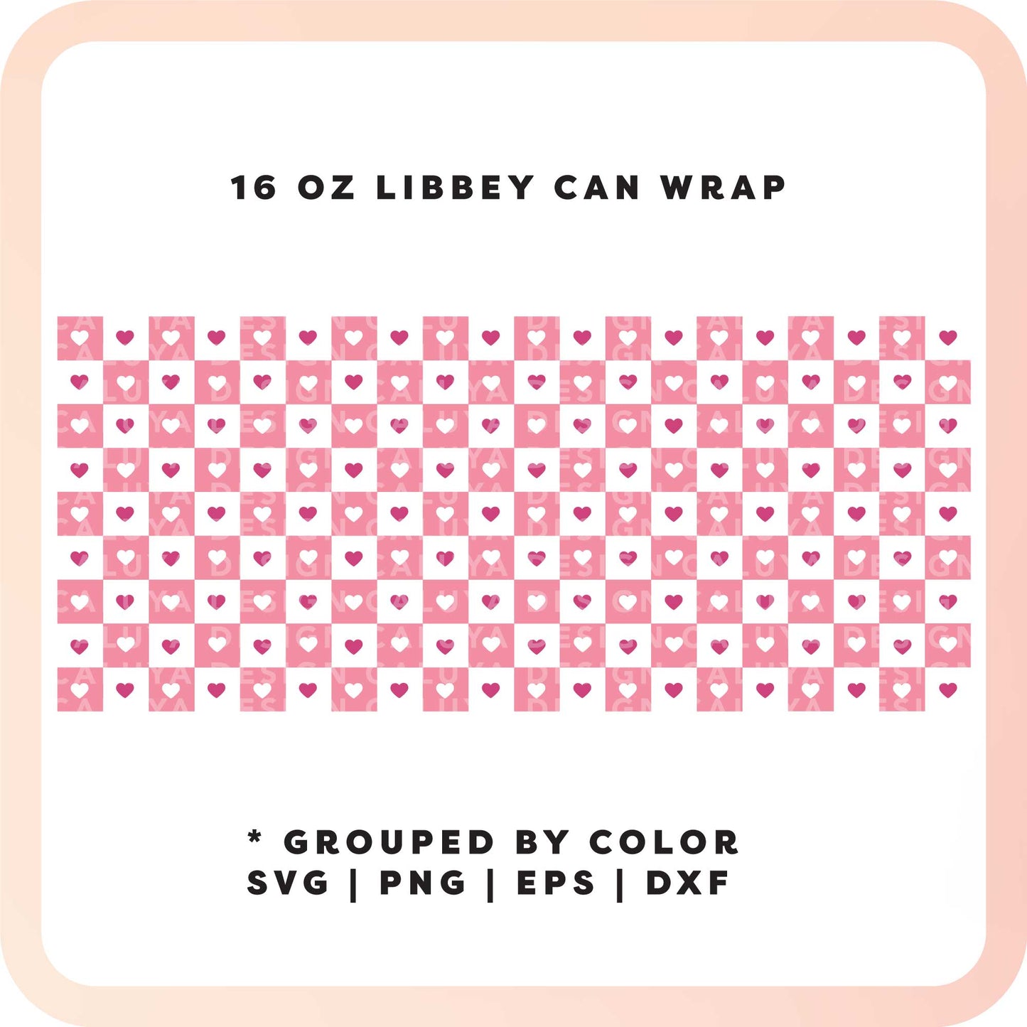 16oz Libbey Can Cup Wrap | Checkered Heart SVG