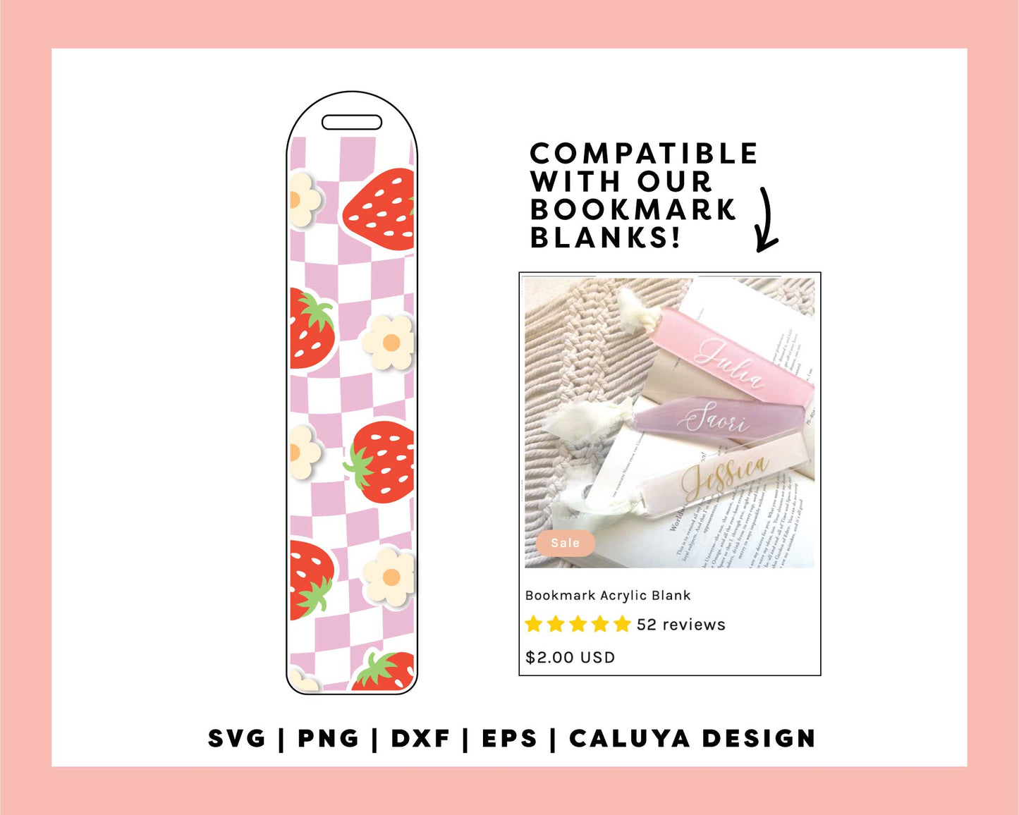 Bookmark Template SVG | Happy Checkered Strawberry SVG
