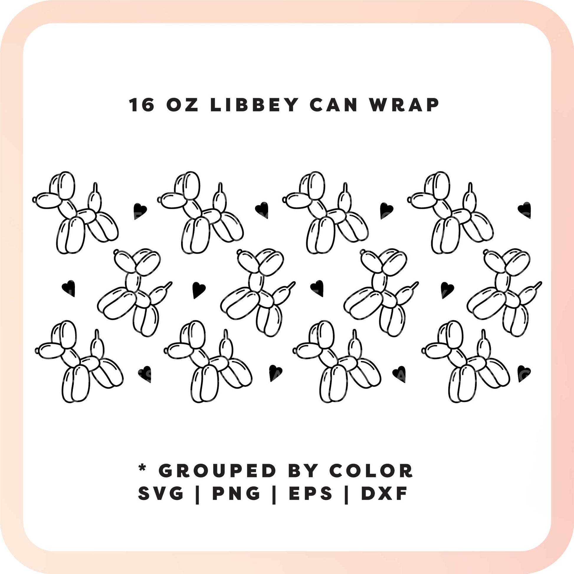 16oz Libbey Can Cup Wrap SVG | Dog Balloon SVG
