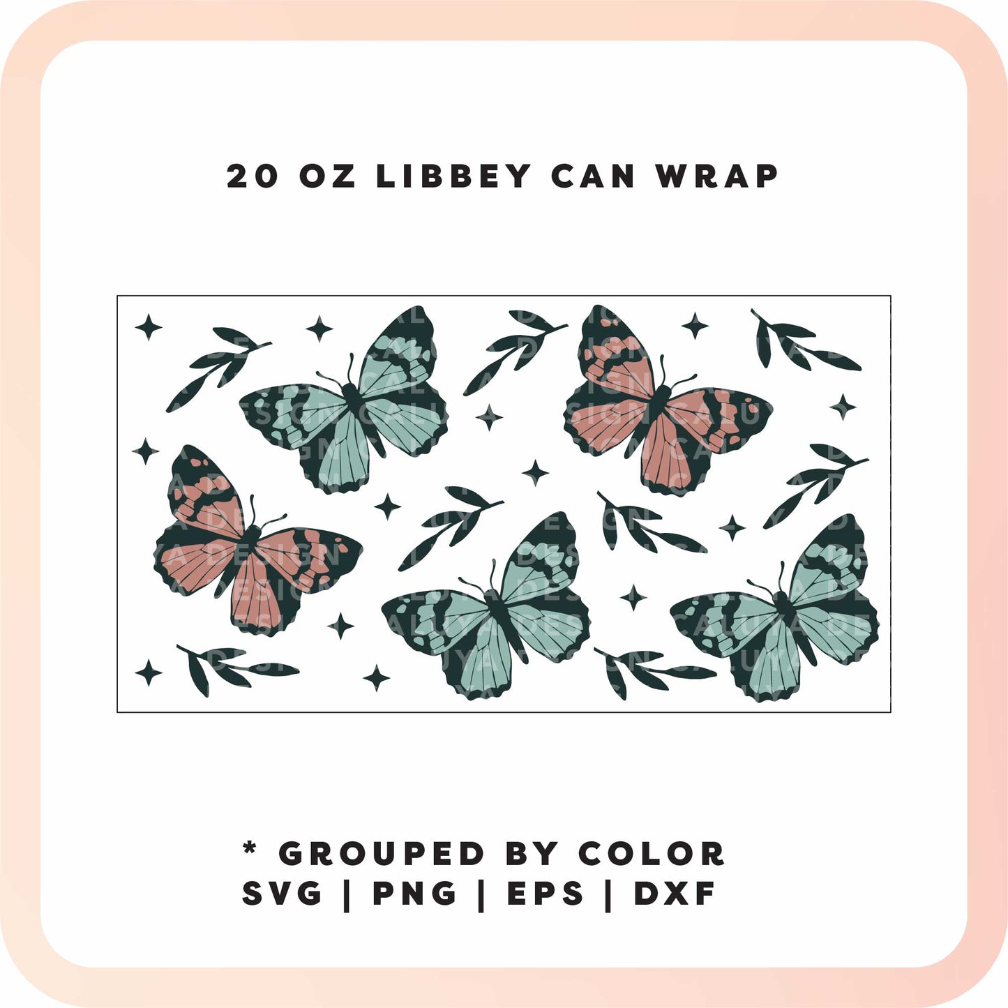 20oz Libbey Can Cup Wrap | Black Butterfly SVG