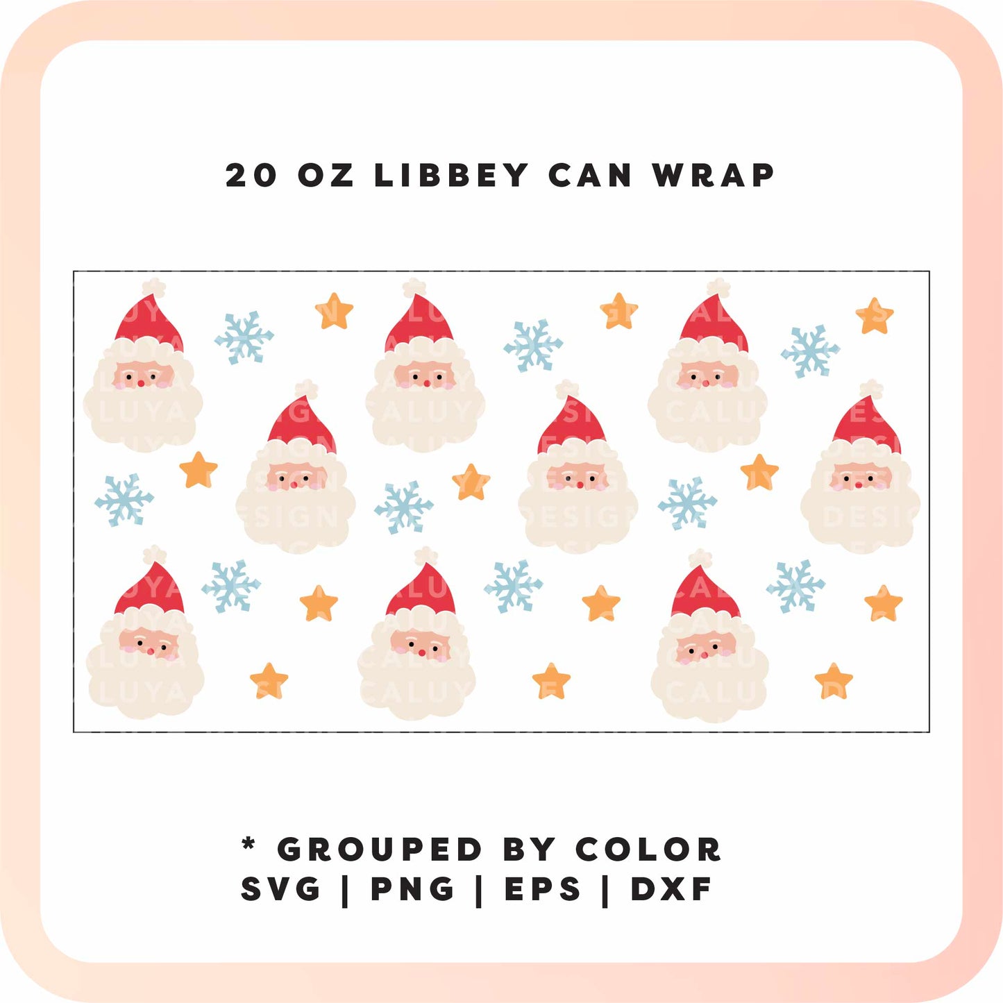 20oz Libbey Can Cup Wrap | Classic Santa Face SVG