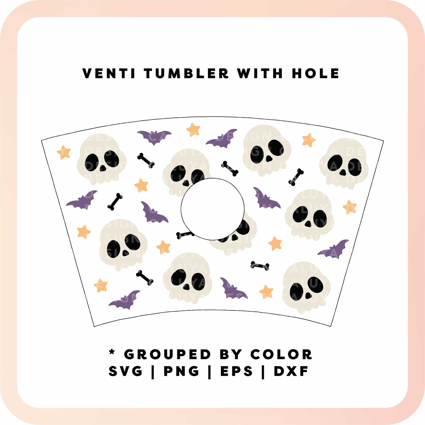 With Logo Venti Cup Wrap SVG | Skull & Bat Halloween Wrap SVG