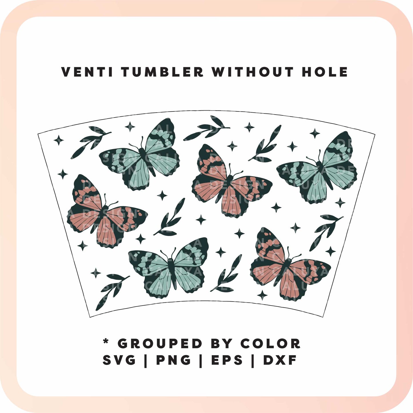 No Logo Venti Cup Wrap SVG | Black Butterfly SVG