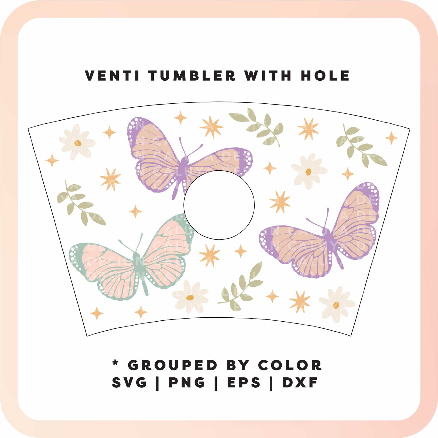 With Logo Venti Cup Wrap SVG | Pastel Butterfly SVG