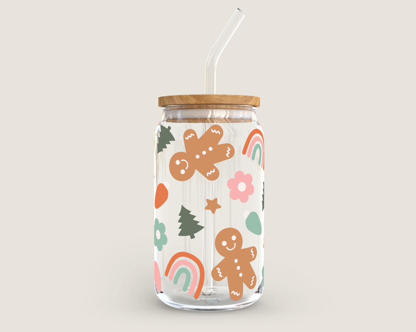 16oz Libbey Can Cup Wrap | Cozy Rainbow Christmas SVG