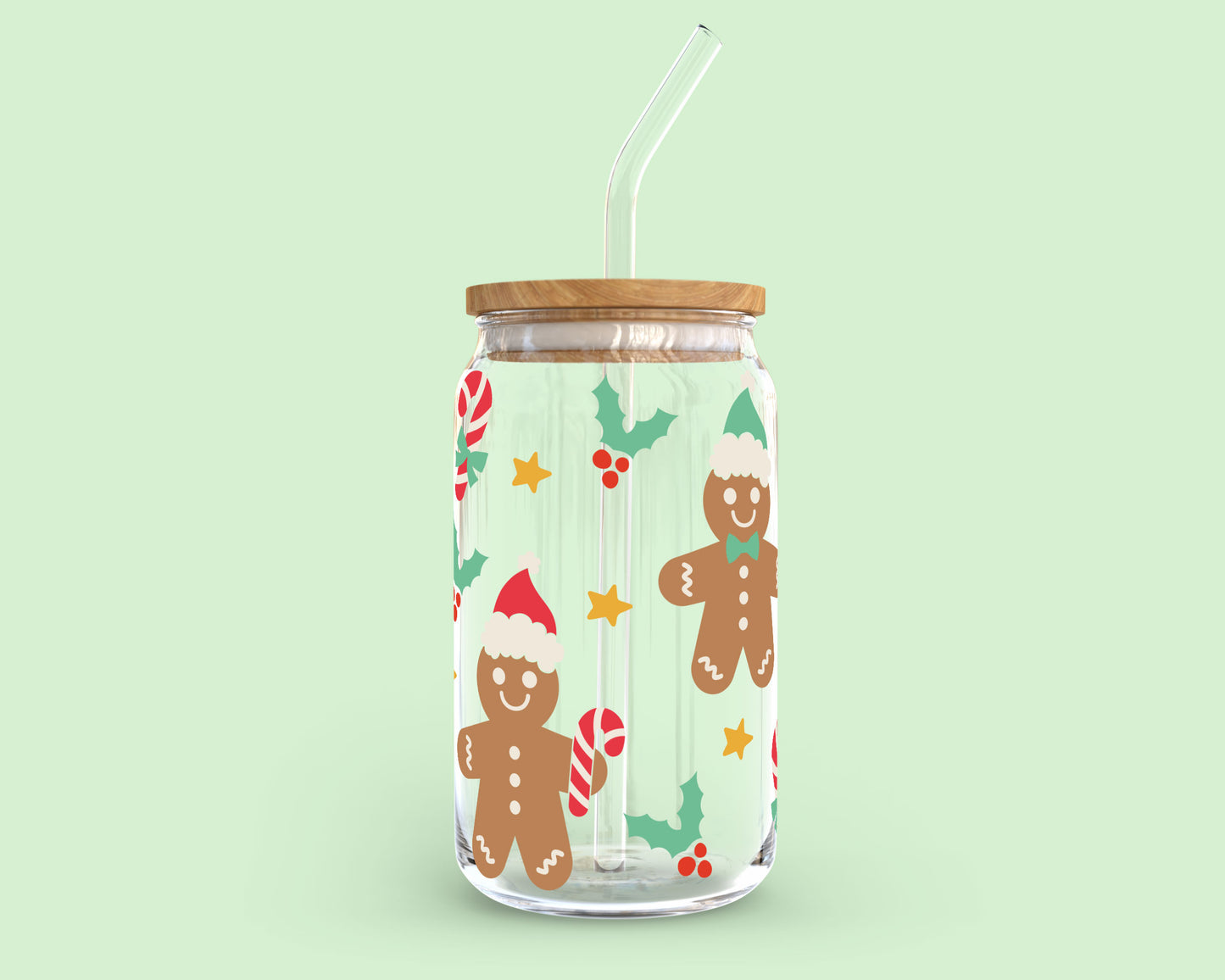 16oz Libbey Can Cup Wrap | Gingerbread Man Santa SVG