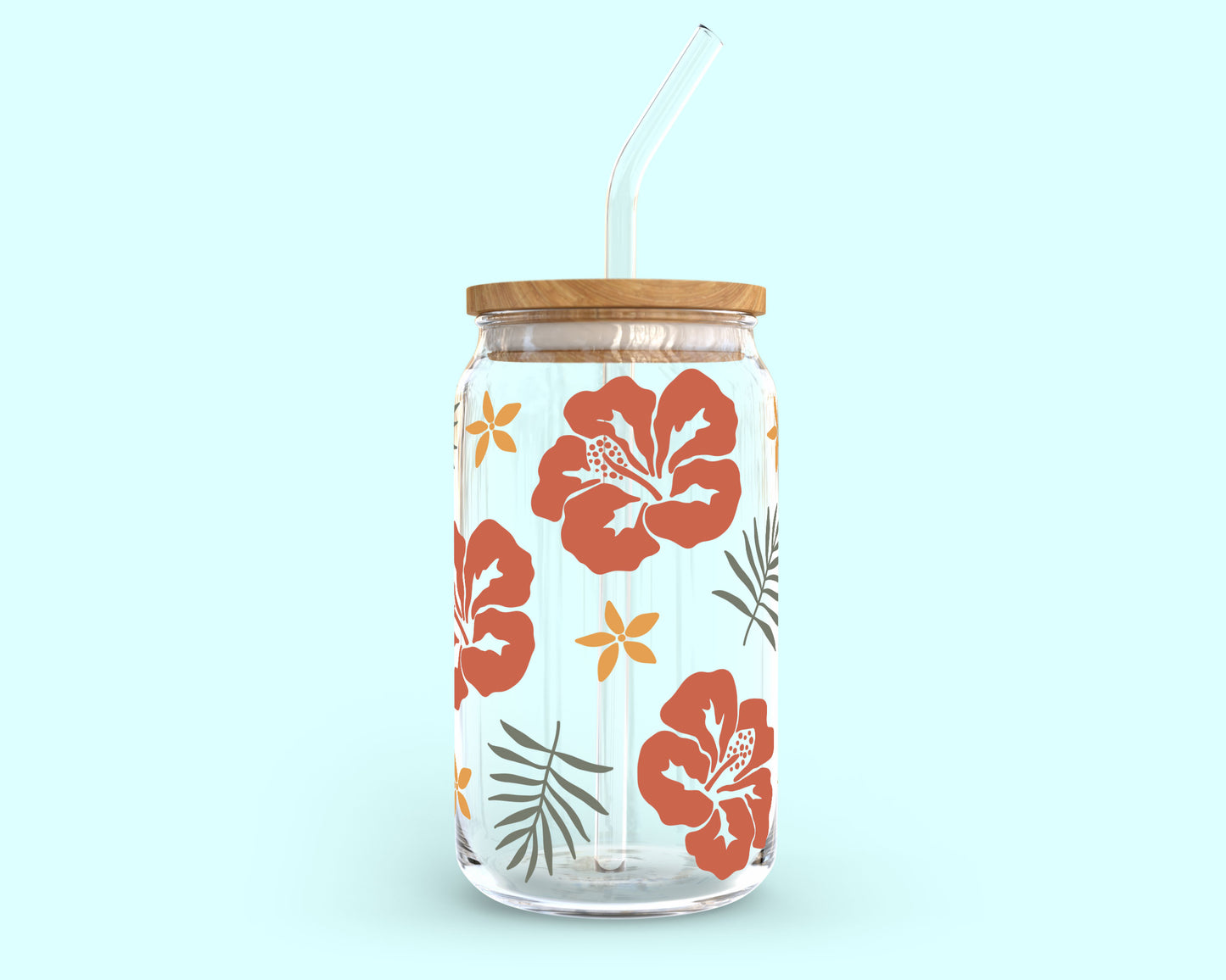 16oz Libbey Can Cup Wrap | Tropical Hibiscus SVG
