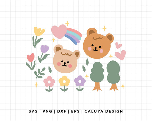 FREE Kawaii Bear and Flower SVG | Cute Korean Style Bear SVG