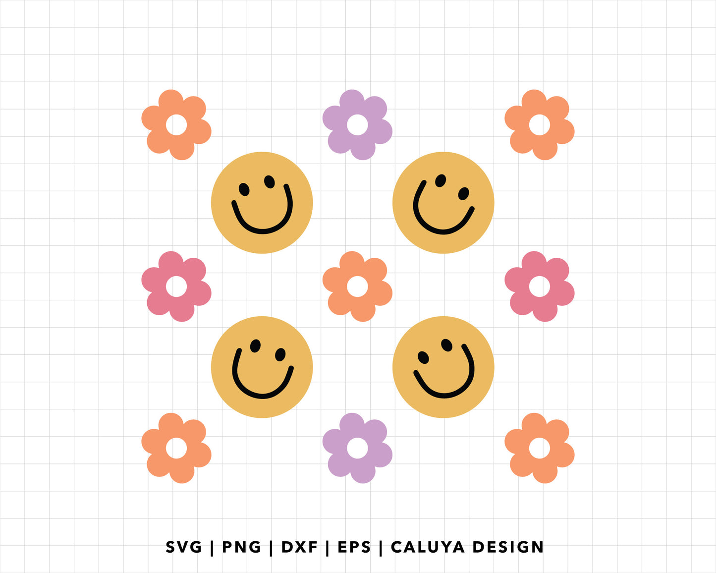 FREE Cute Smiley Face SVG | Retro Flower SVG Cut File for Cricut, Cameo Silhouette | Free SVG Cut File