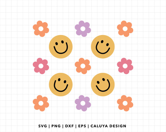FREE Cute Smiley Face SVG | Retro Flower SVG Cut File for Cricut, Cameo Silhouette | Free SVG Cut File
