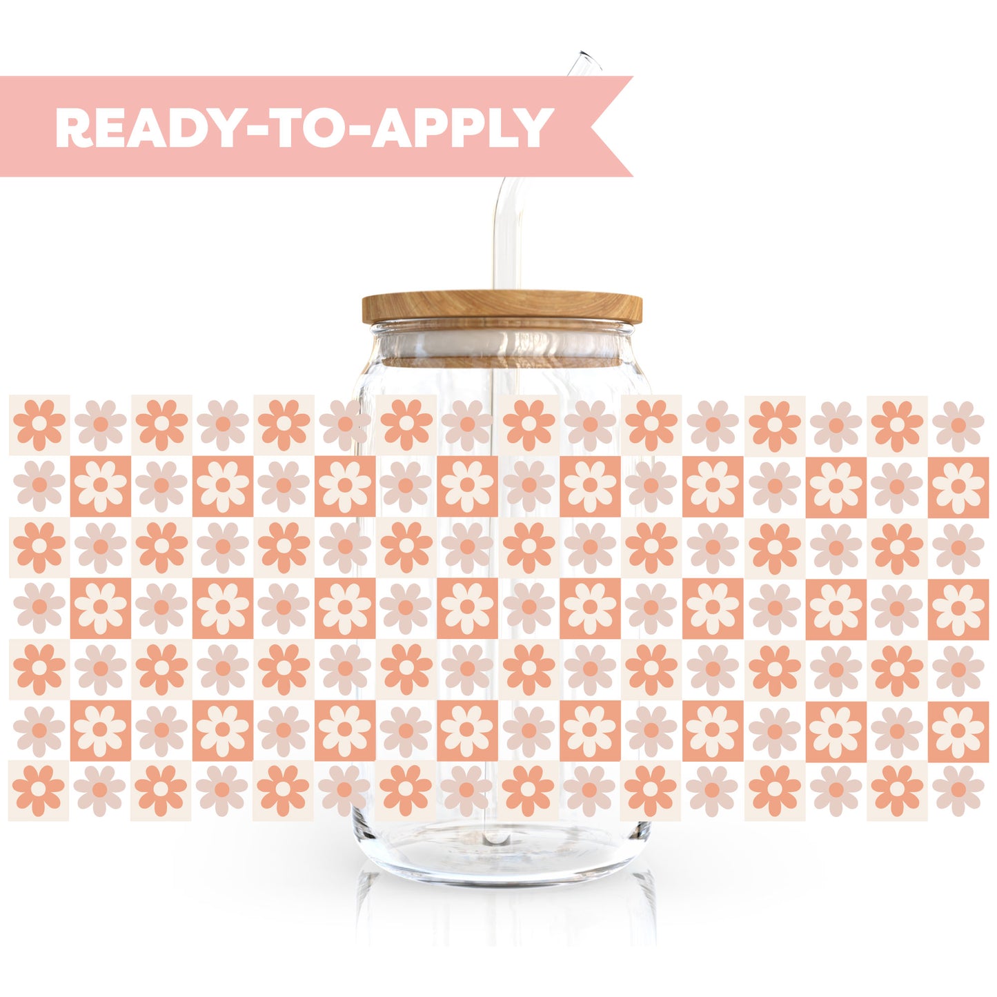 16oz Cup UV DTF Decal | Checkered Flower