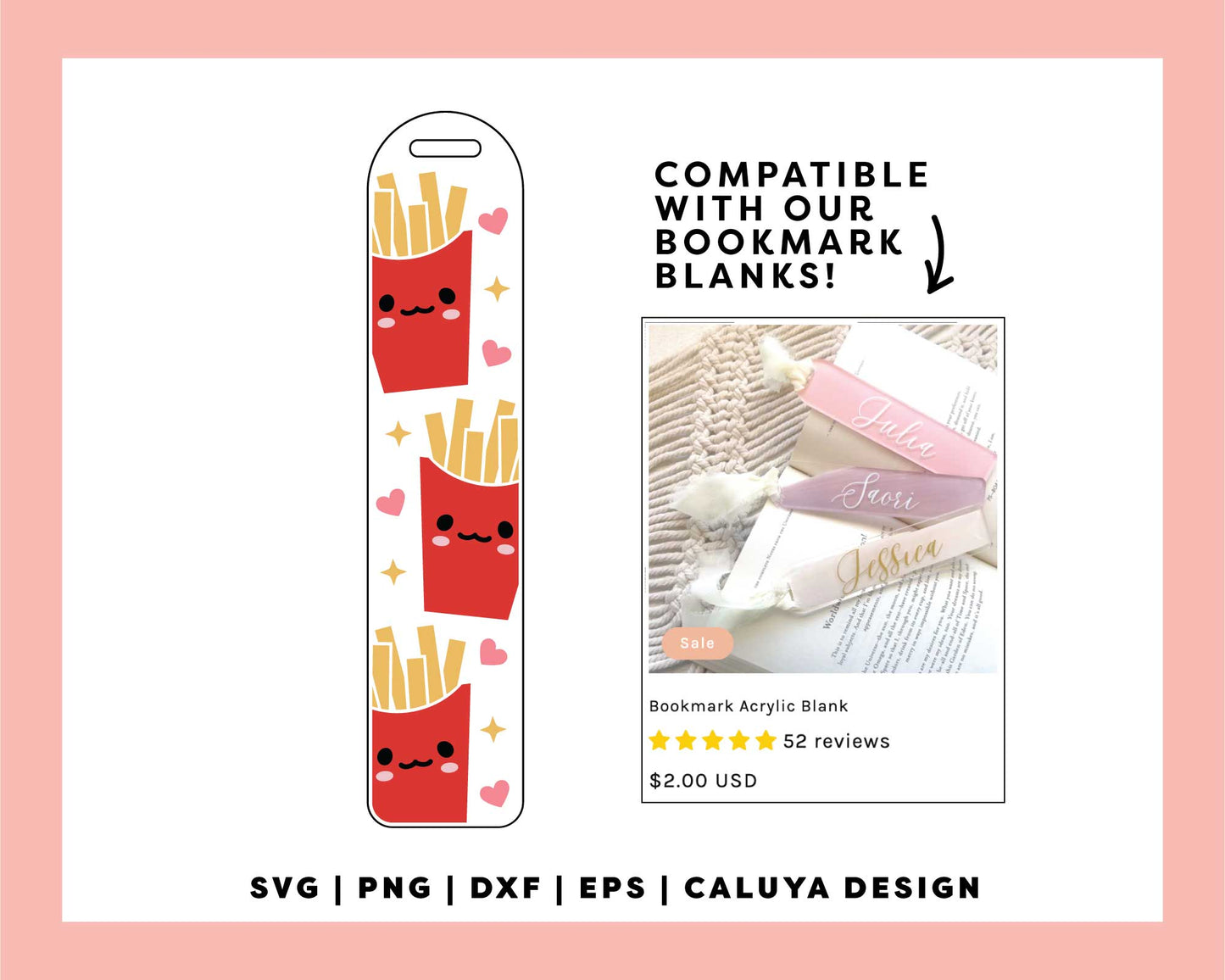 Bookmark Template SVG | Kawaii French Fries SVG