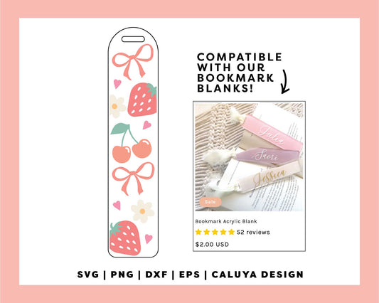 Bookmark Template SVG | Coquette Bow & Fruits SVG