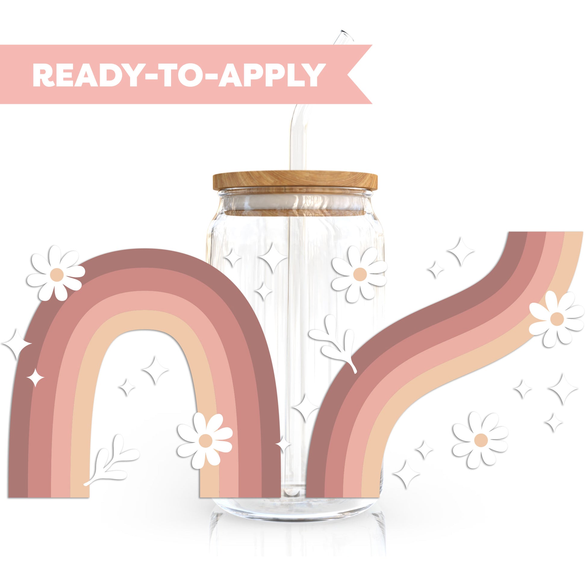 16oz Cup UV DTF Decal | Boho Daisy Rainbow