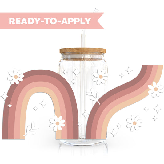 16oz Cup UV DTF Decal | Boho Daisy Rainbow