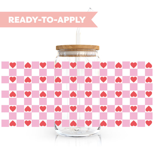 16oz Cup UV DTF Decal | Checkered Heart