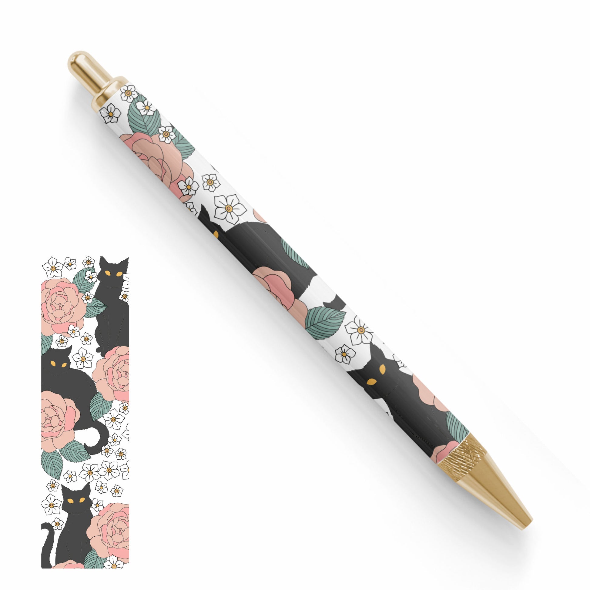 Pen UV DTF Wrap | Black Cat & Roses