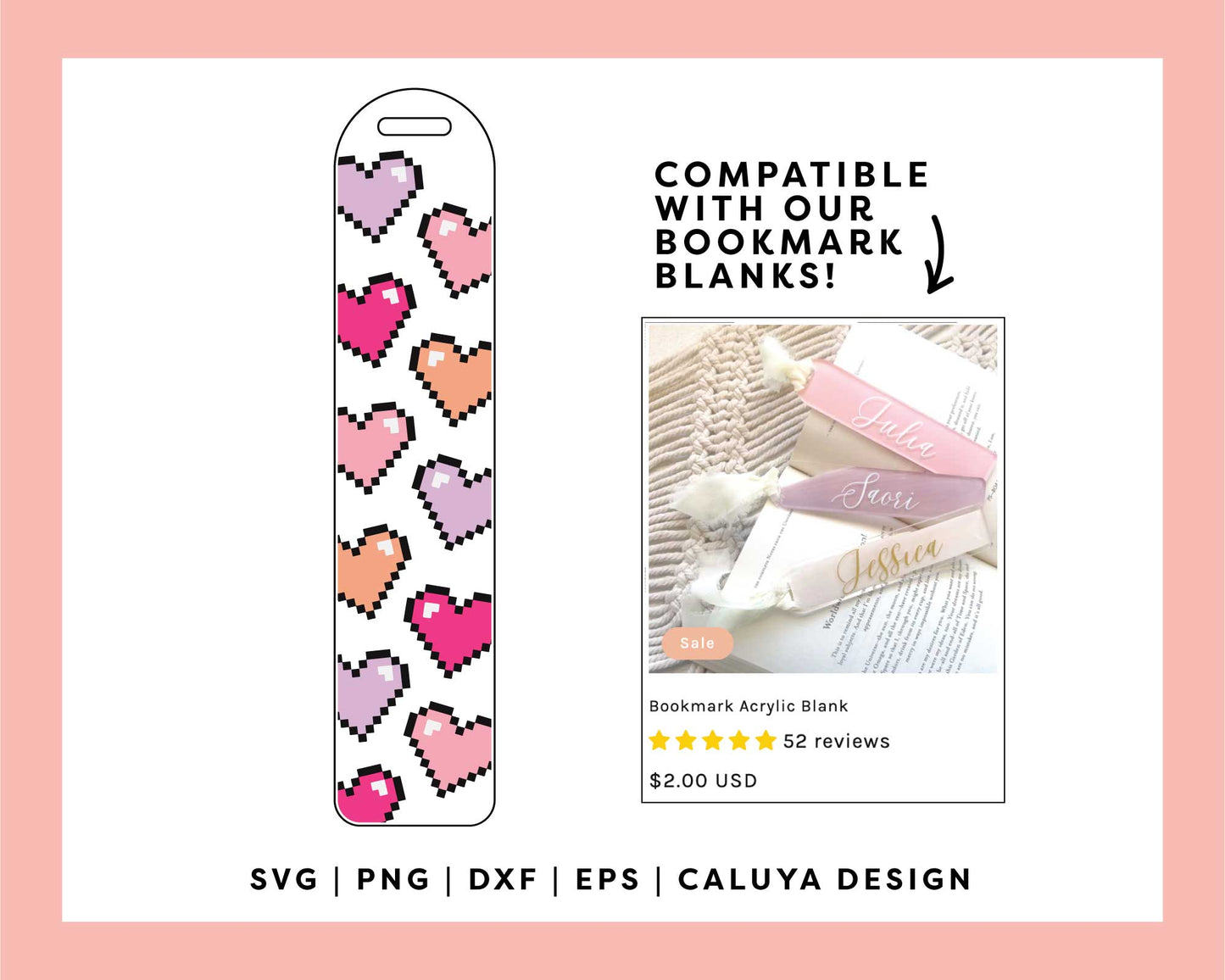 Bookmark Template SVG | Pixel Heart SVG