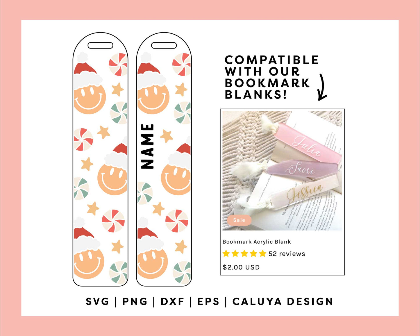 Bookmark Template SVG | Retro Christmas Smiley Face Santa SVG
