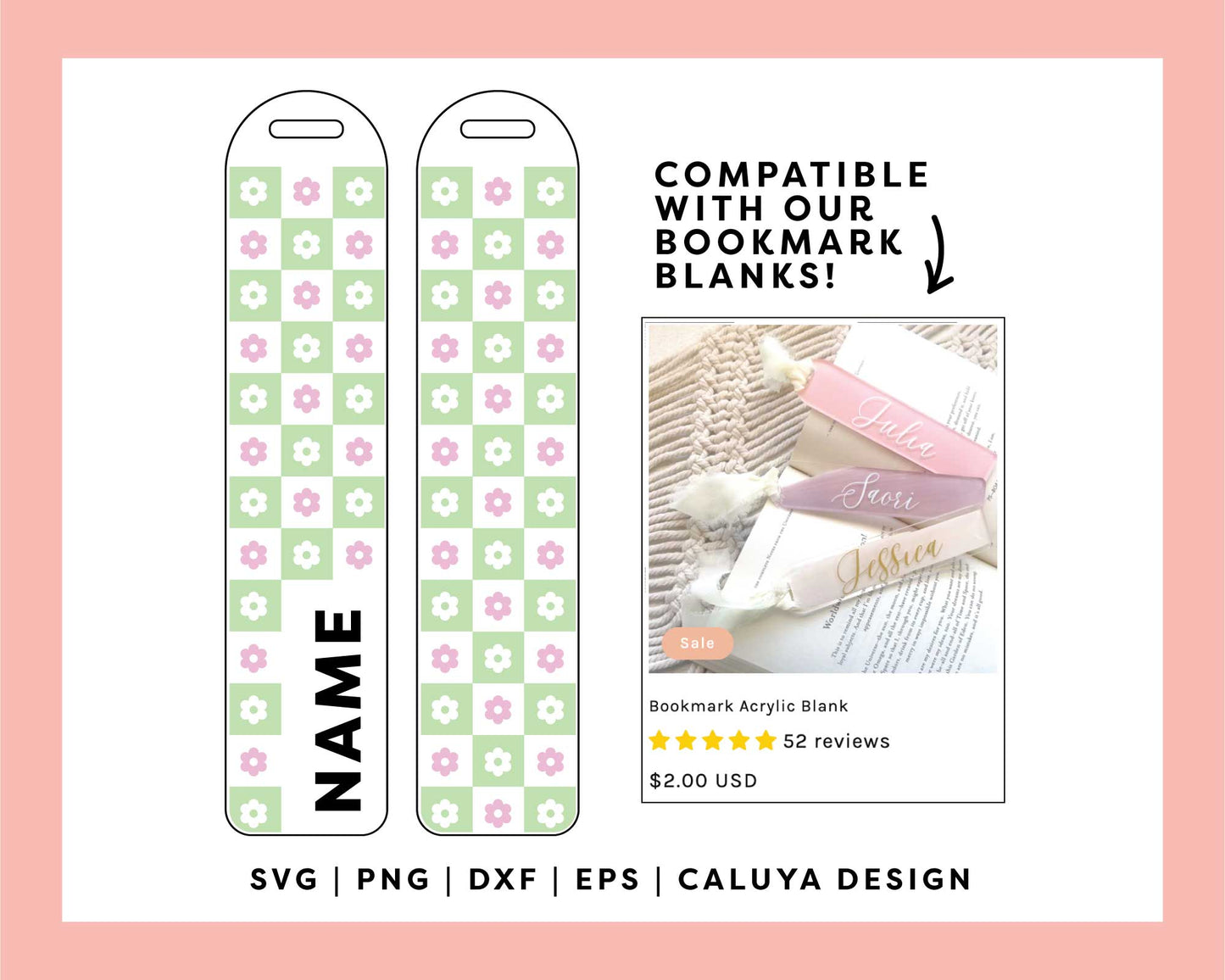 Bookmark Template SVG | Checkered Retro Daisy SVG