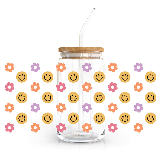 16oz Cup UV DTF Decal | Daisy Smiley Face