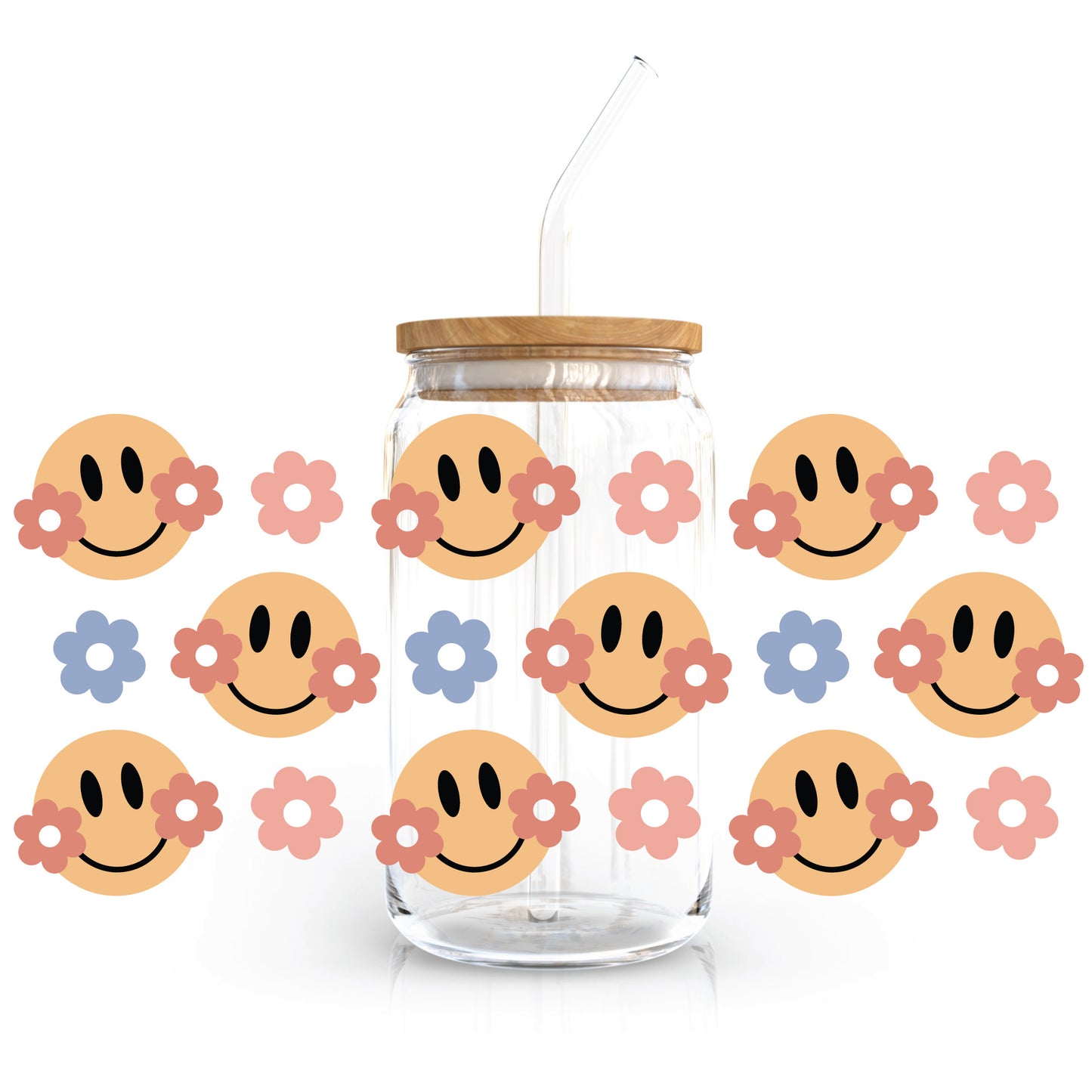 16oz Cup UV DTF Decal | Smiley Floral Cheek