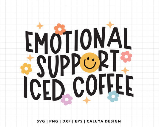 FREE Emotional Support Iced Coffee SVG | Retro Quote SVG
